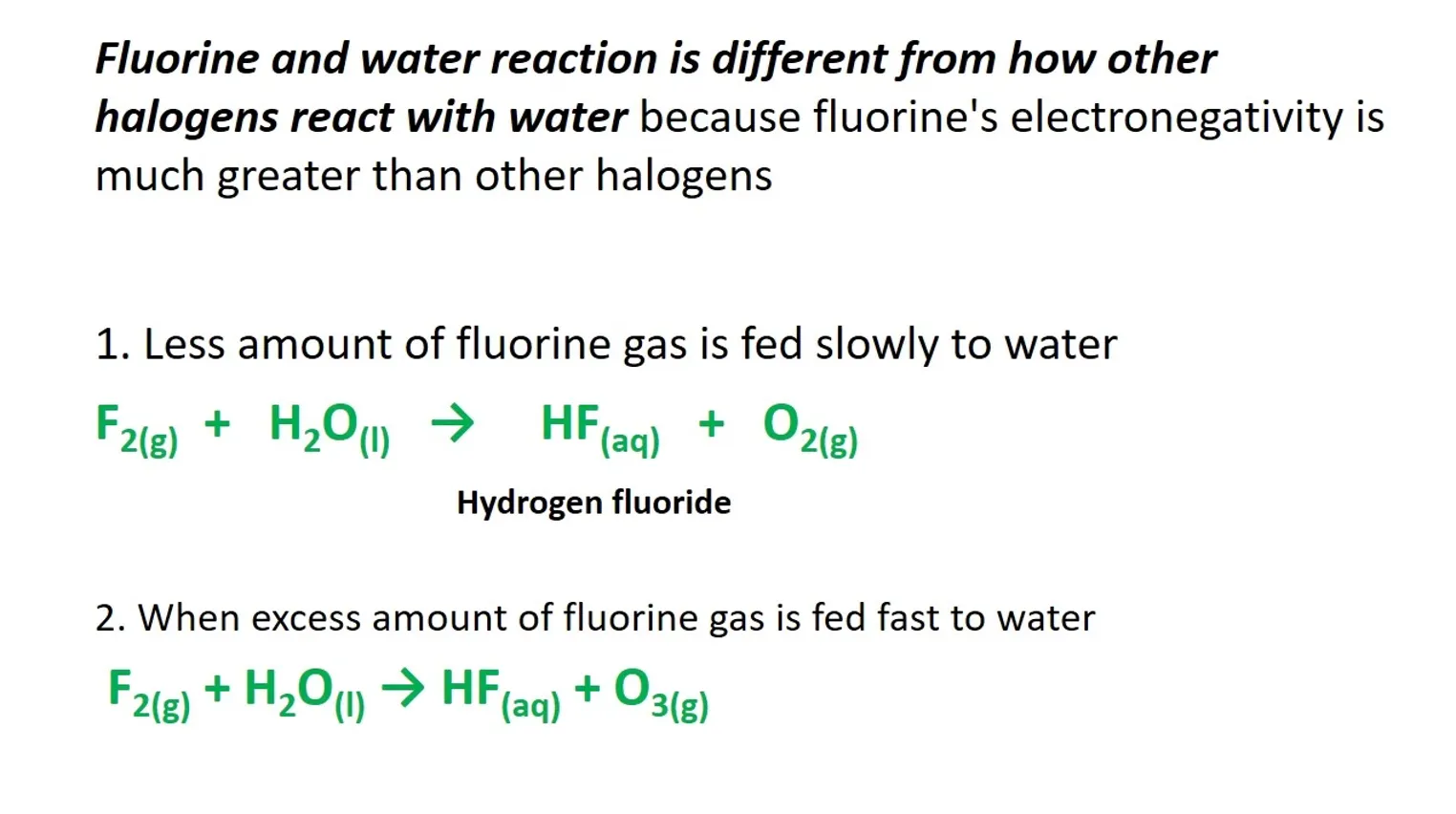 phản ứng hoá học tập f2 h2o → hf o2 ĐK ứng dụng